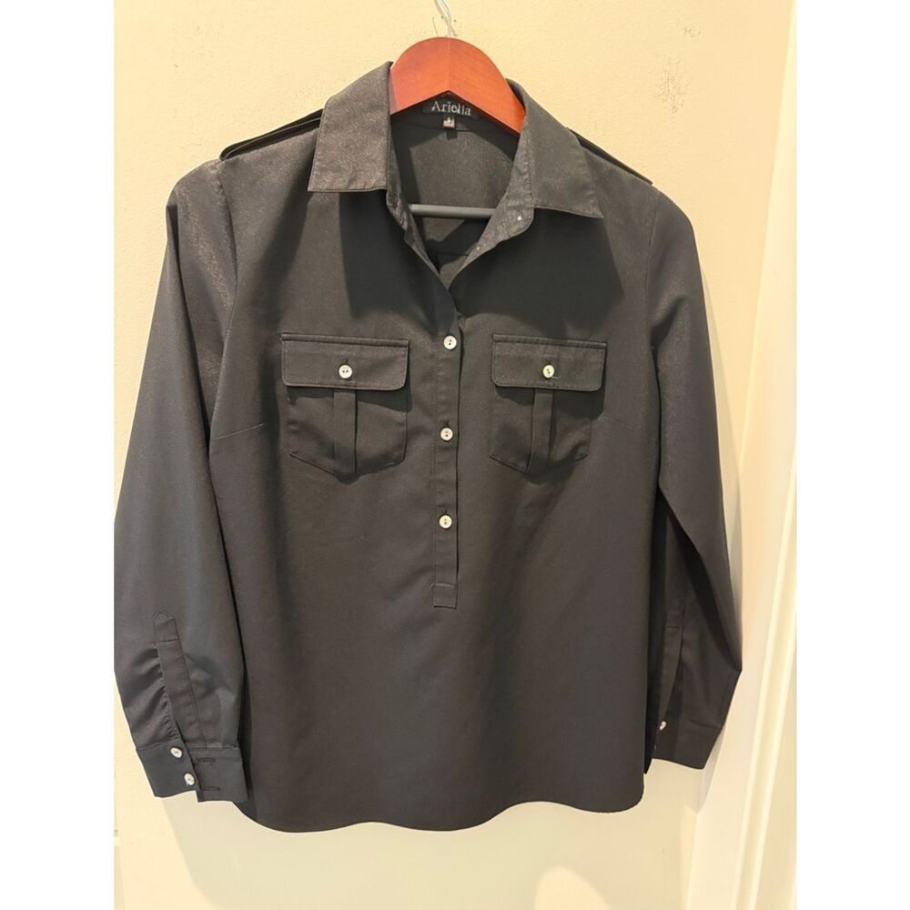 Ariella Black Button-Down Utility Shirt long sleeves pullover size small